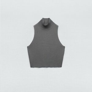 Zara NWT Gray Sleeveless Mock Neck Knit Top, Brand New, Never Worn, Trendy, Cute